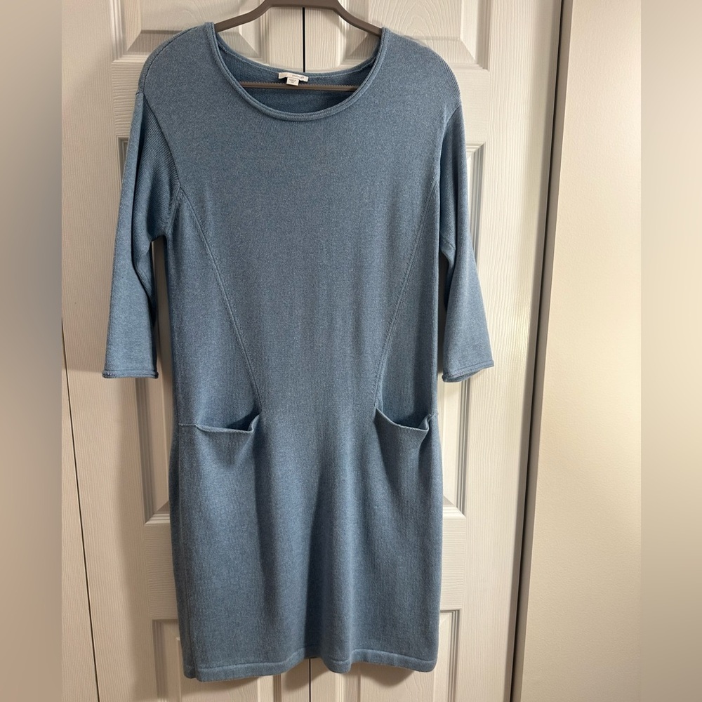 J Jill Pure Jill Cotton Cashmere Blend Knit Pullover Sweater Dress Pale Blue XS